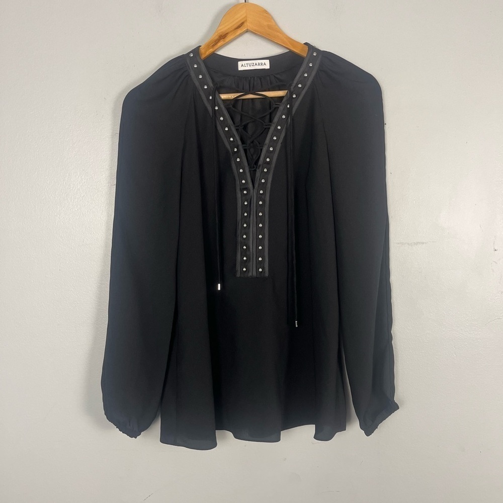 Altuzarra Lace up v-Neck Long Sleeve Tunic black studded size 34/XS